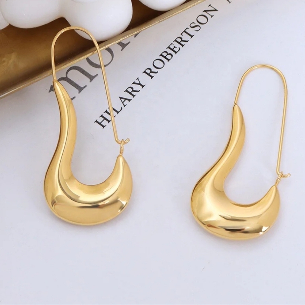 Gold Oblong Hoop Earrings New